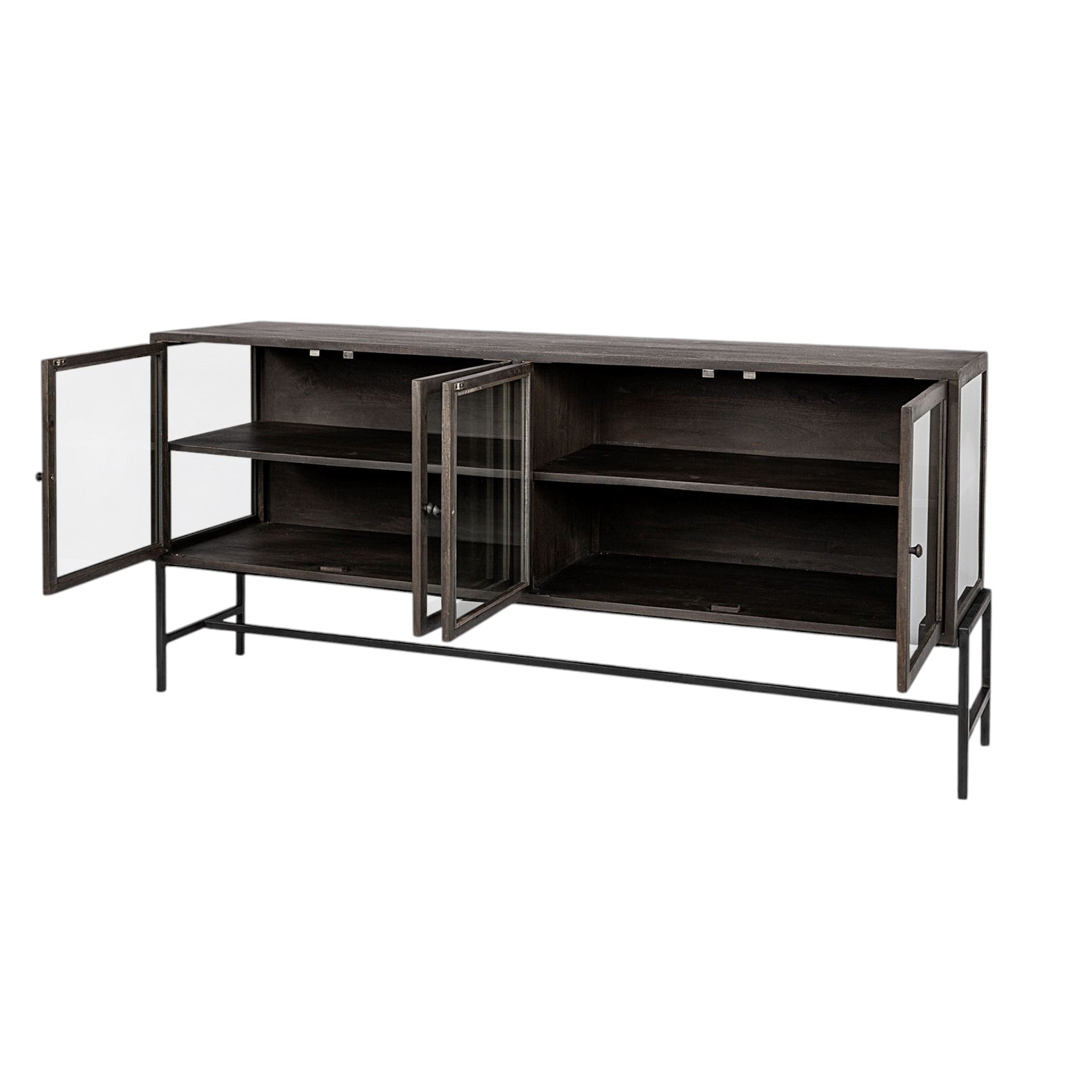 70" Black Solid Wood Sideboard with Four Glass Doors-5