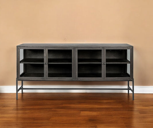 70" Black Solid Wood Sideboard with Four Glass Doors-0