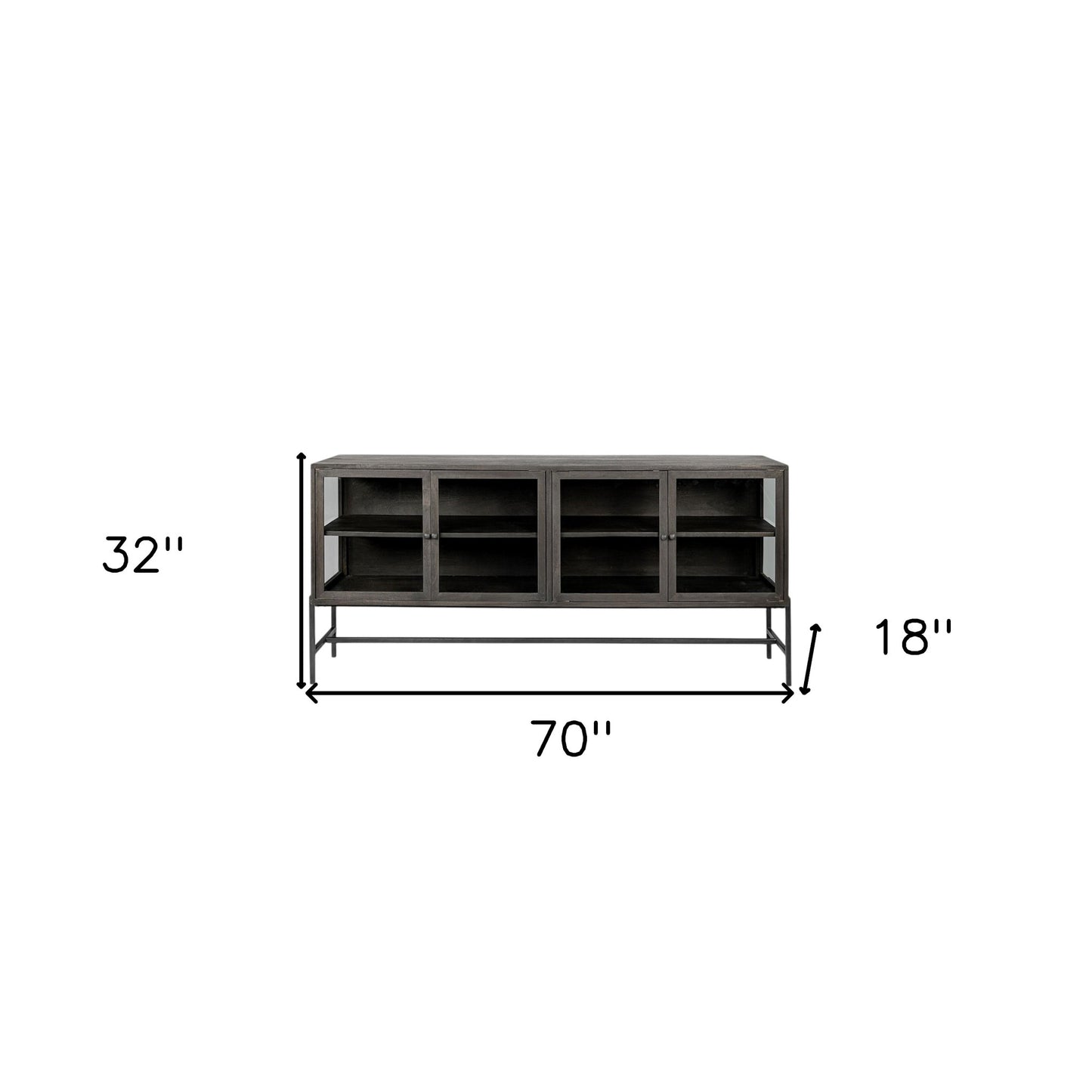 70" Black Solid Wood Sideboard with Four Glass Doors-7