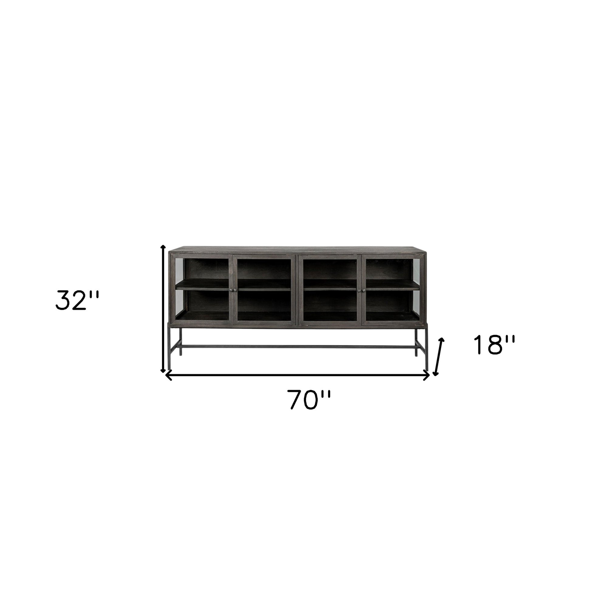 70" Black Solid Wood Sideboard with Four Glass Doors-7