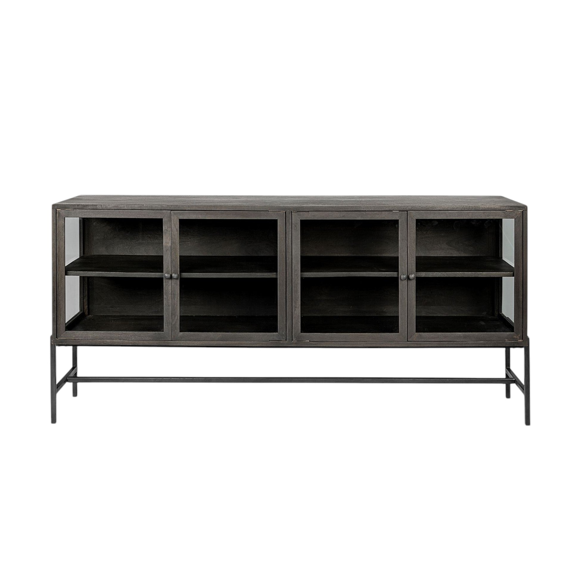 70" Black Solid Wood Sideboard with Four Glass Doors-1