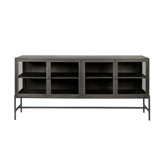 70" Black Solid Wood Sideboard with Four Glass Doors-1