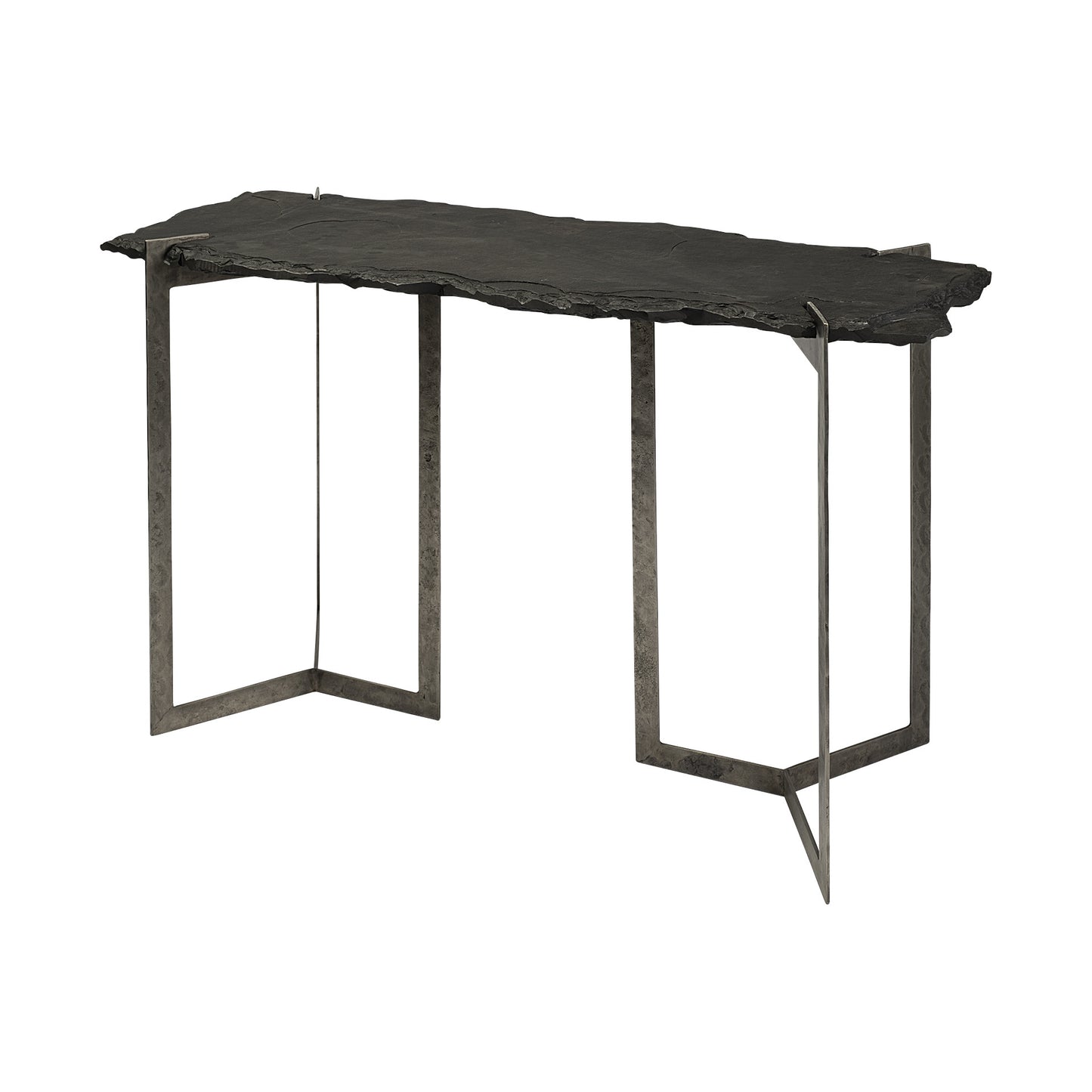 50" Black and Nickel Slate and Iron Distressed Double Pedestal Console Table-4