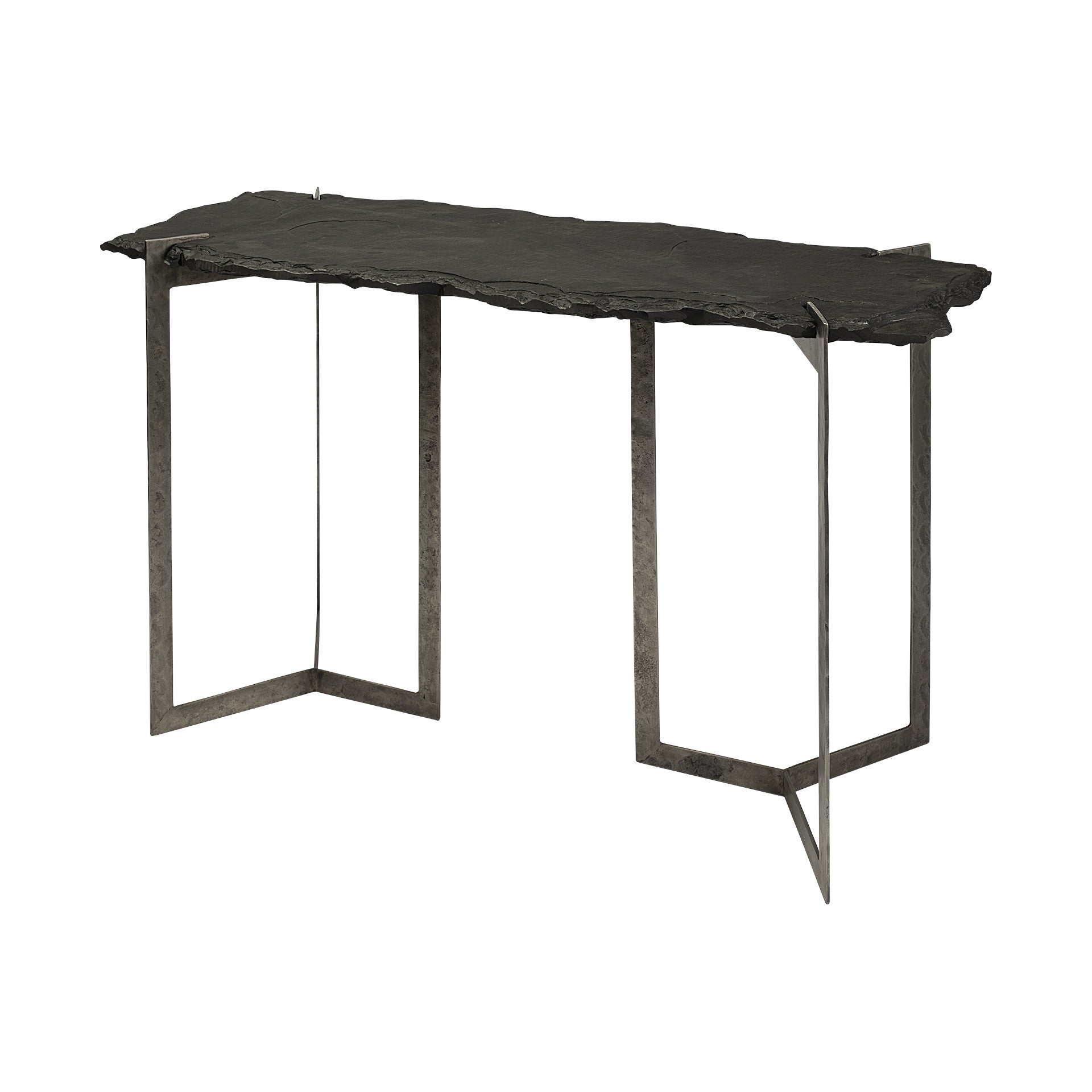 50" Black and Nickel Slate and Iron Distressed Double Pedestal Console Table-4