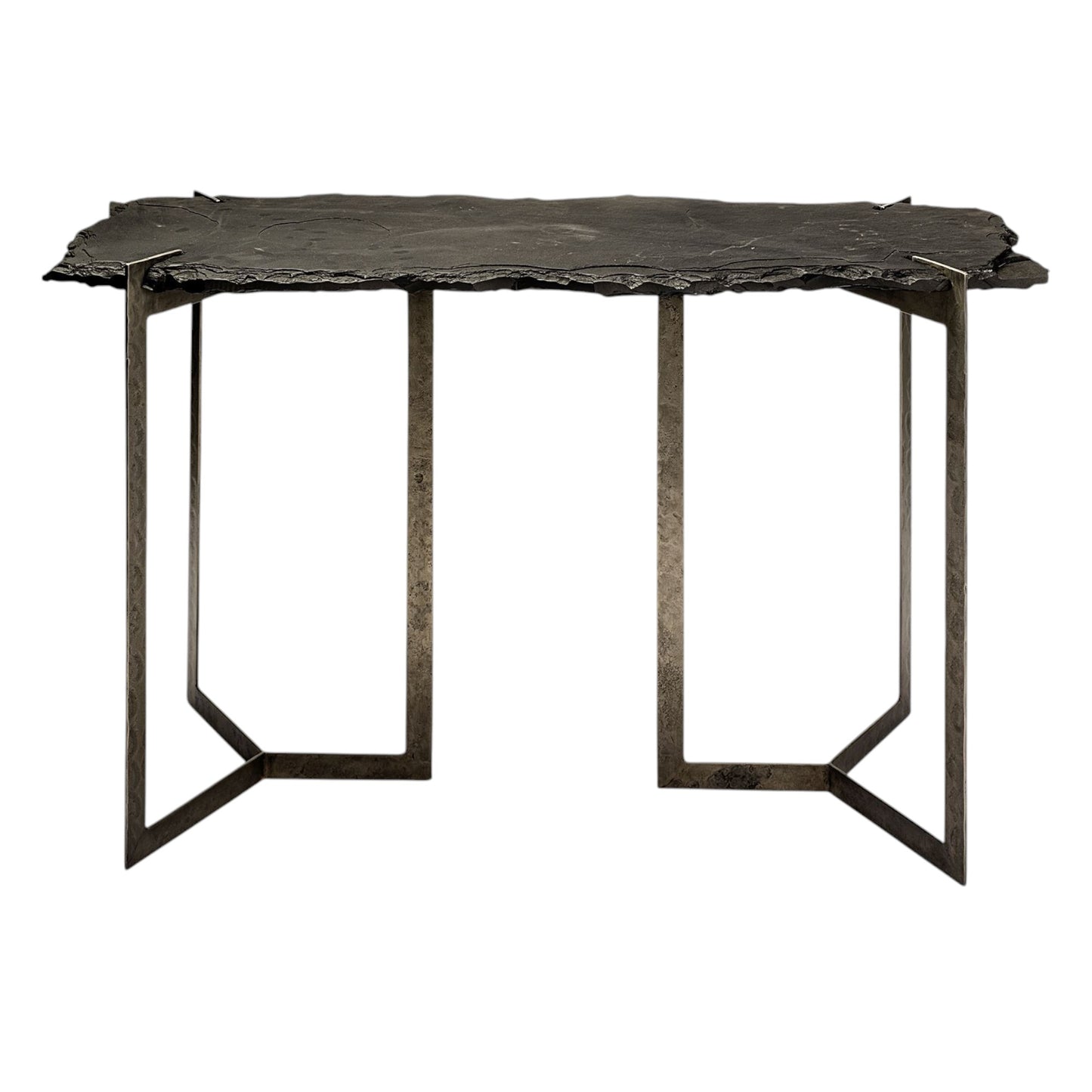50" Black and Nickel Slate and Iron Distressed Double Pedestal Console Table-1