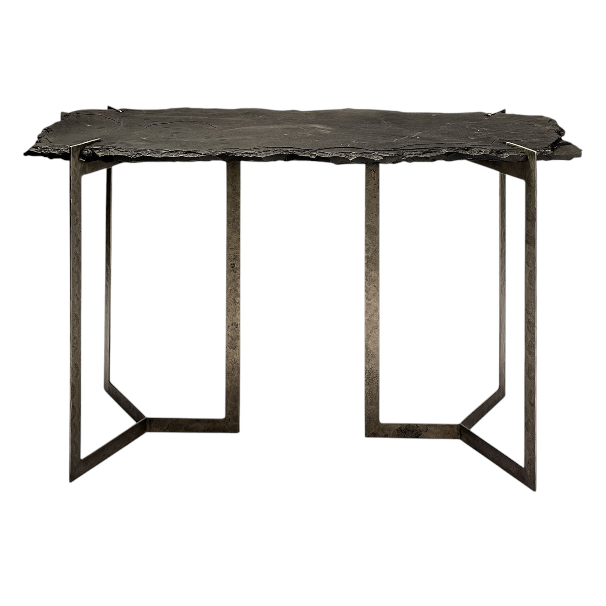 50" Black and Nickel Slate and Iron Distressed Double Pedestal Console Table-1