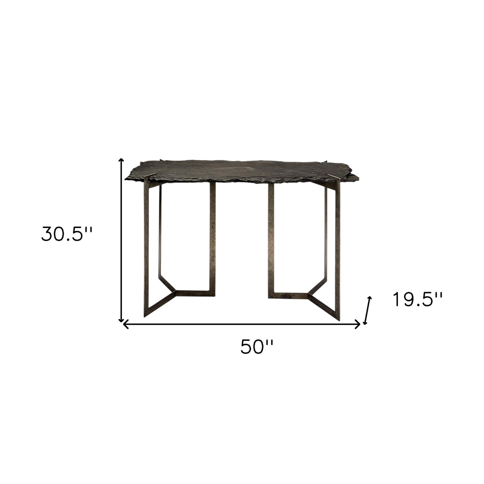 50" Black and Nickel Slate and Iron Distressed Double Pedestal Console Table-8