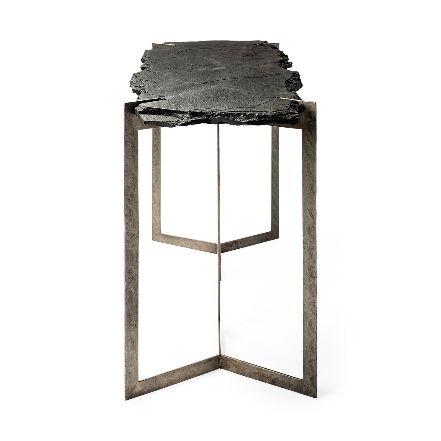 50" Black and Nickel Slate and Iron Distressed Double Pedestal Console Table-2