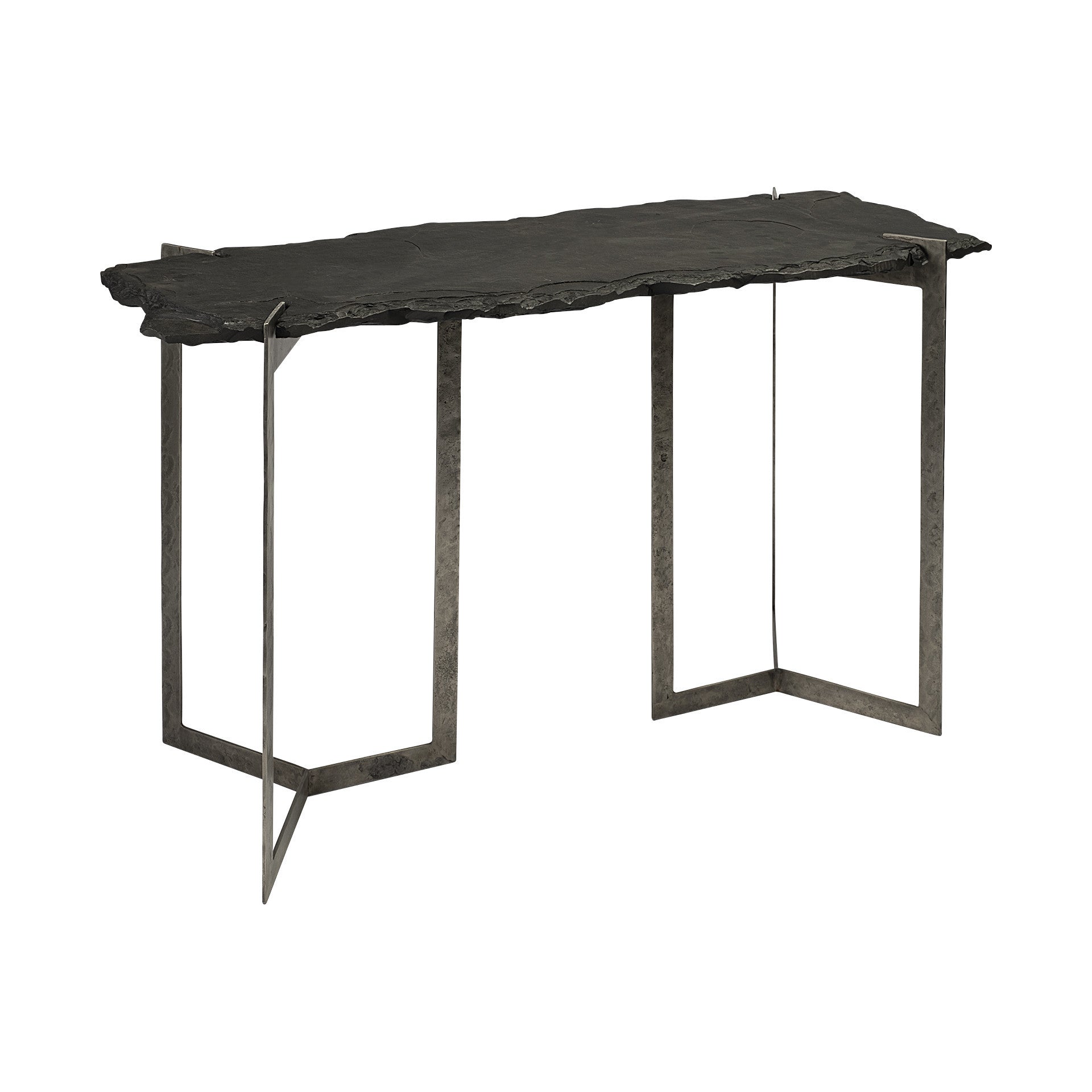 50" Black and Nickel Slate and Iron Distressed Double Pedestal Console Table-6
