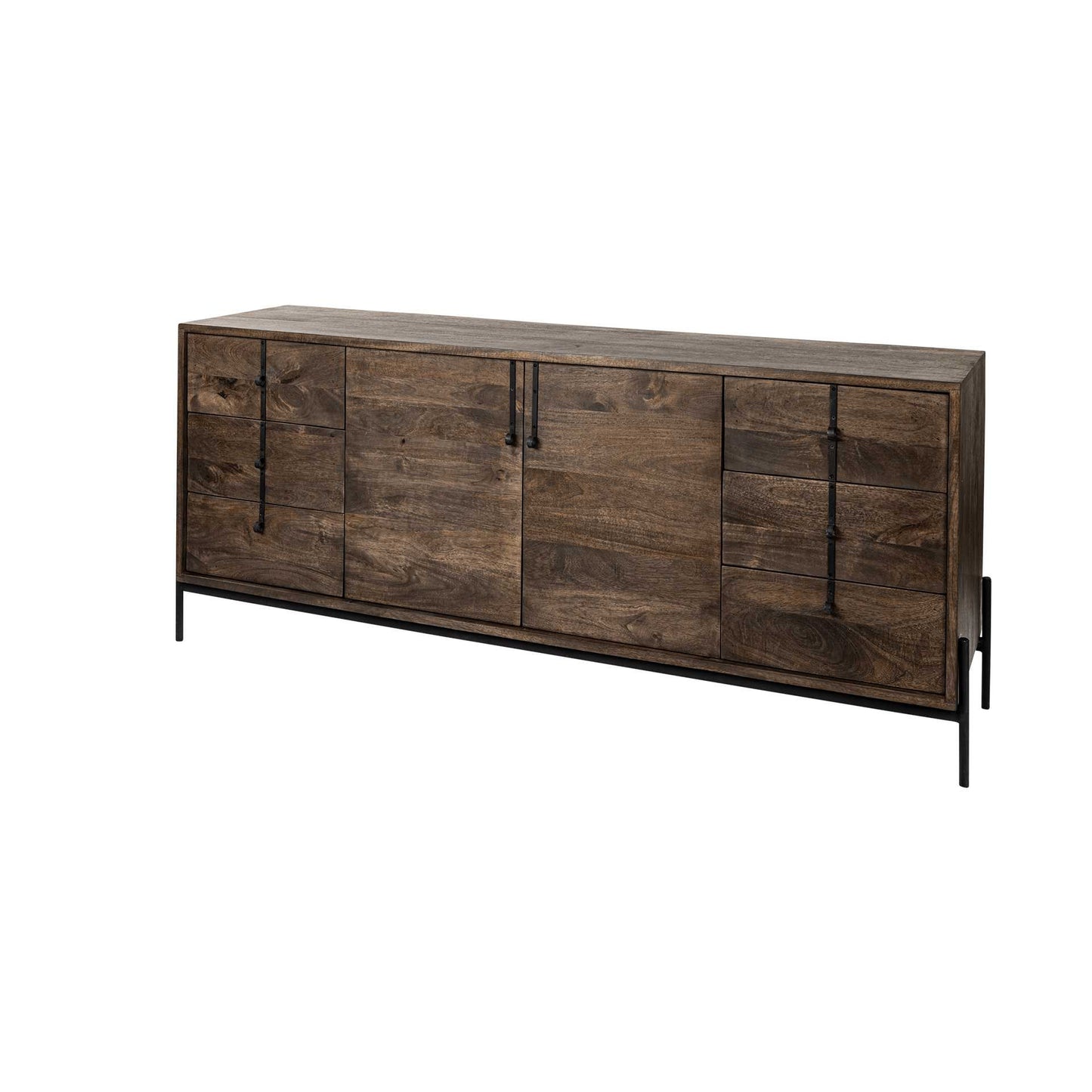 72" Brown Solid Wood Six Drawer Sideboard with Two Doors-3