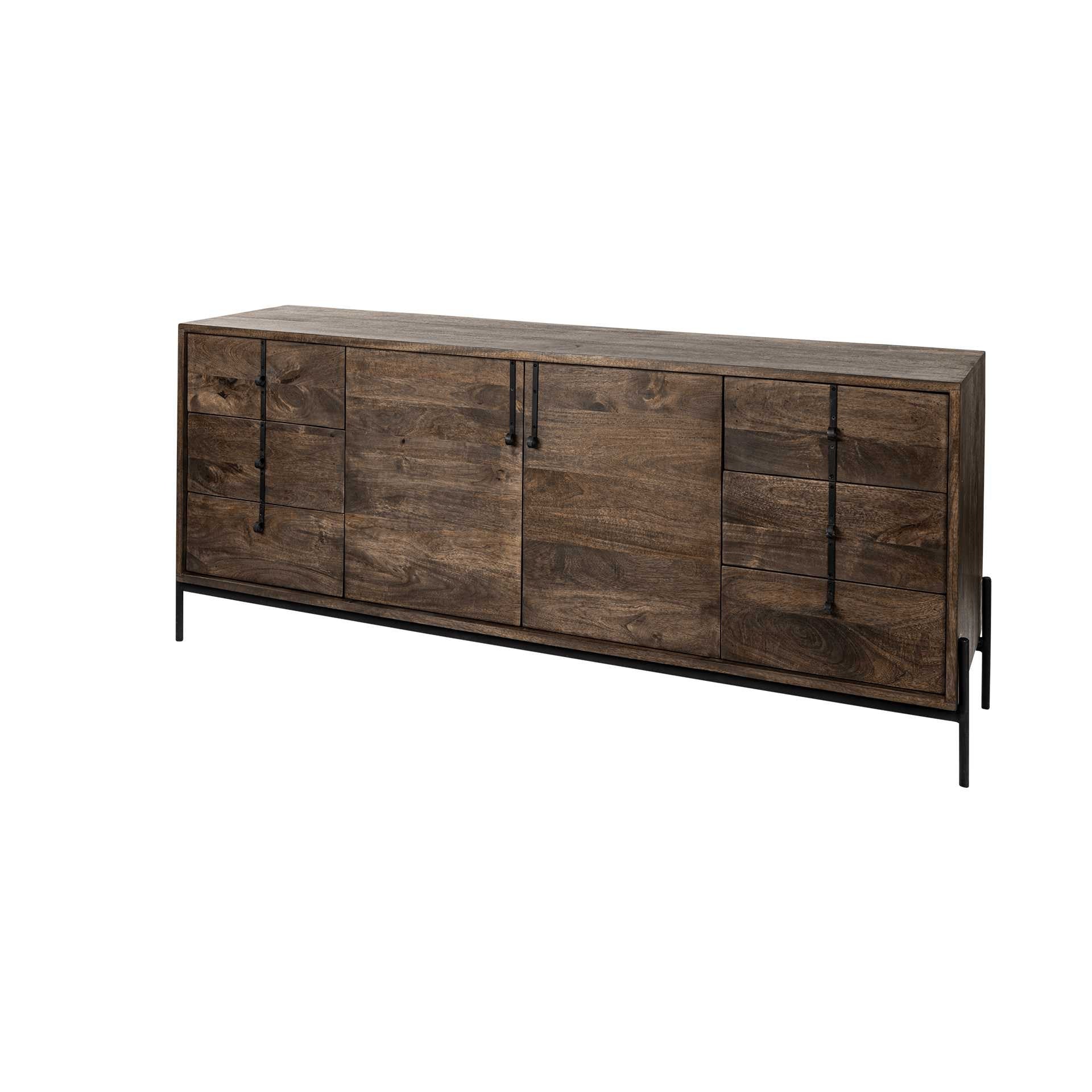 72" Brown Solid Wood Six Drawer Sideboard with Two Doors-3