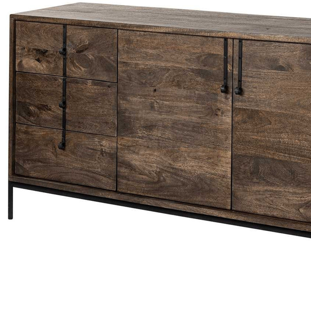 72" Brown Solid Wood Six Drawer Sideboard with Two Doors-8