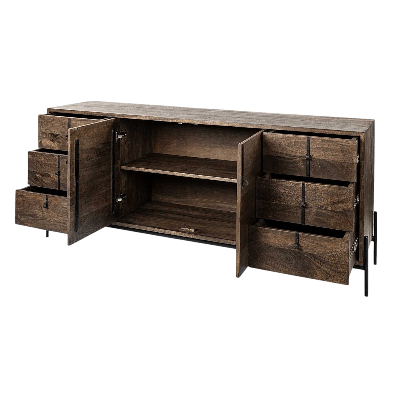 72" Brown Solid Wood Six Drawer Sideboard with Two Doors-5