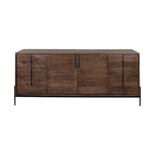 72" Brown Solid Wood Six Drawer Sideboard with Two Doors-0