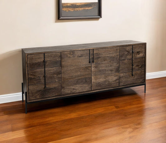 72" Brown Solid Wood Six Drawer Sideboard with Two Doors-1