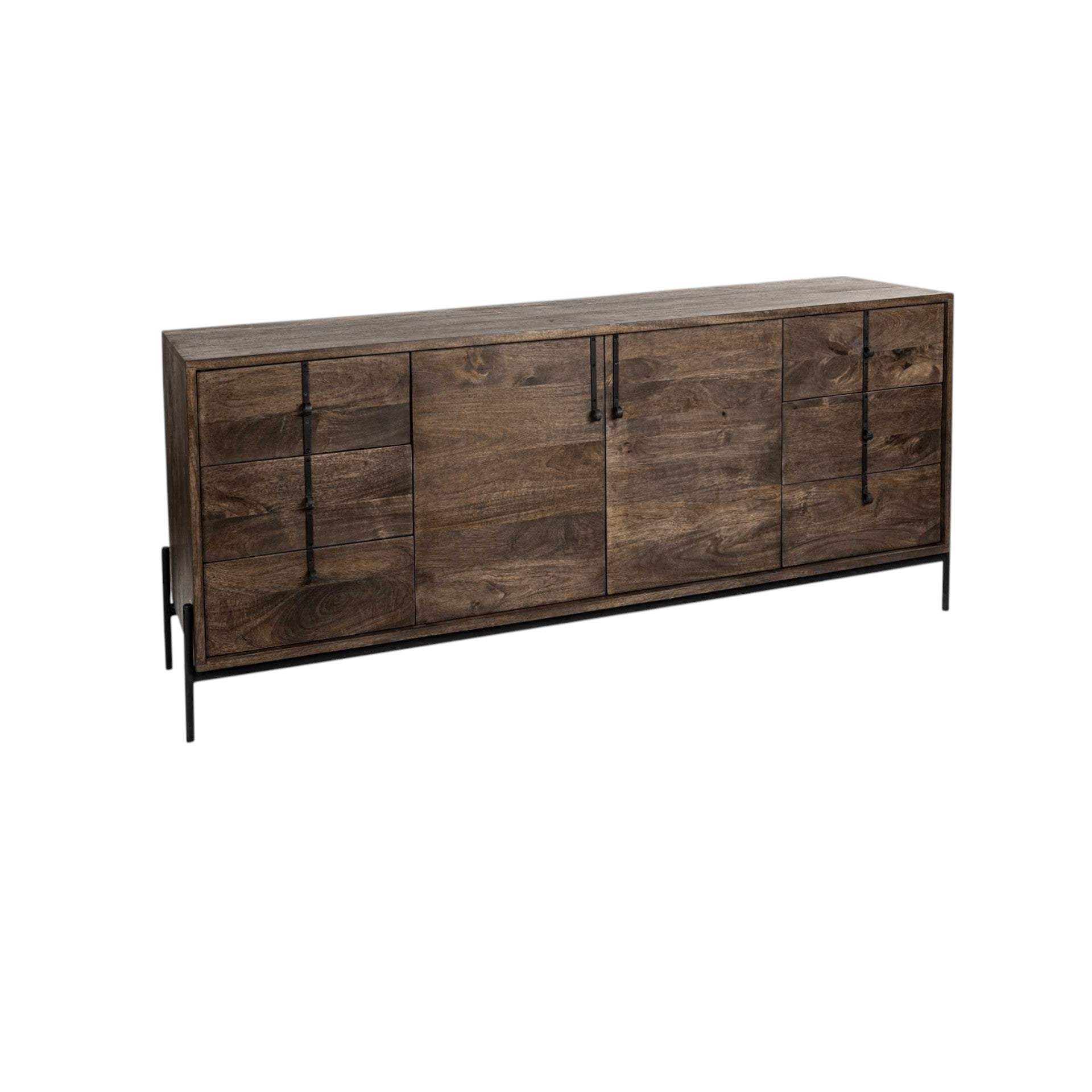 72" Brown Solid Wood Six Drawer Sideboard with Two Doors-2