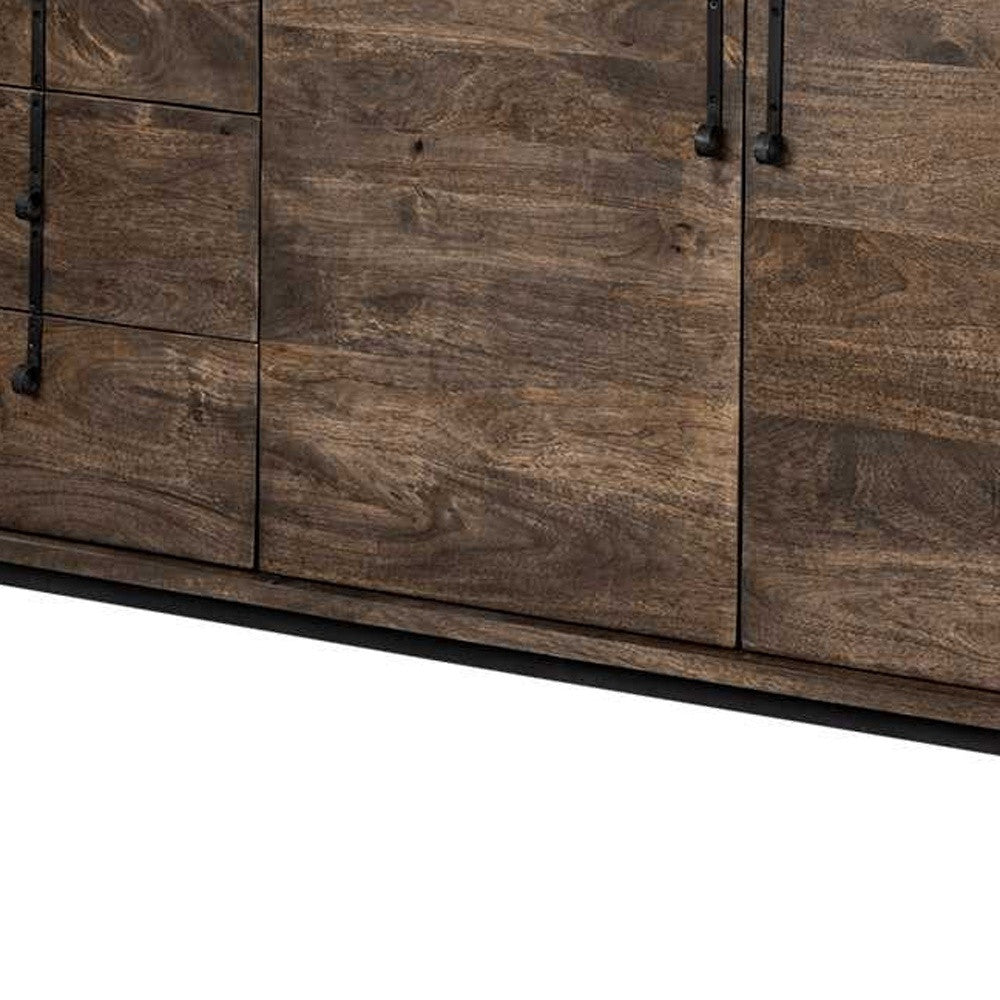72" Brown Solid Wood Six Drawer Sideboard with Two Doors-7