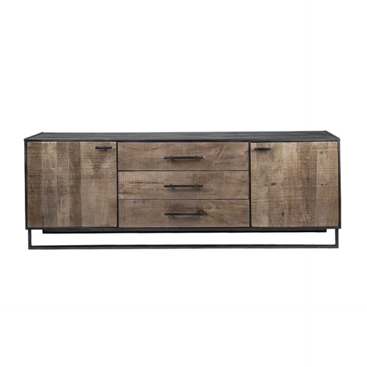 82" Brown and Black Solid Wood Three Drawer Sideboard with Two Doors-1