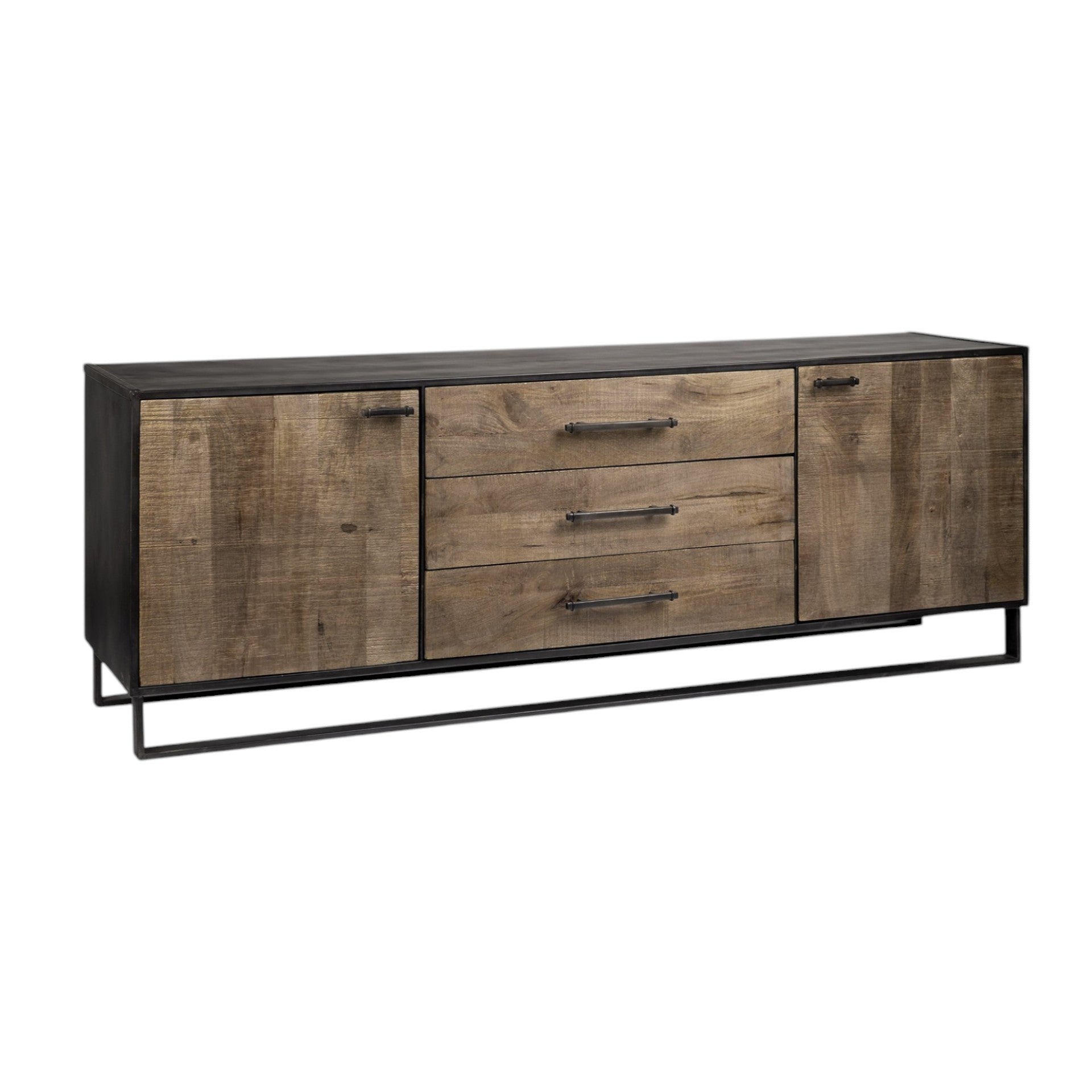 82" Brown and Black Solid Wood Three Drawer Sideboard with Two Doors-3