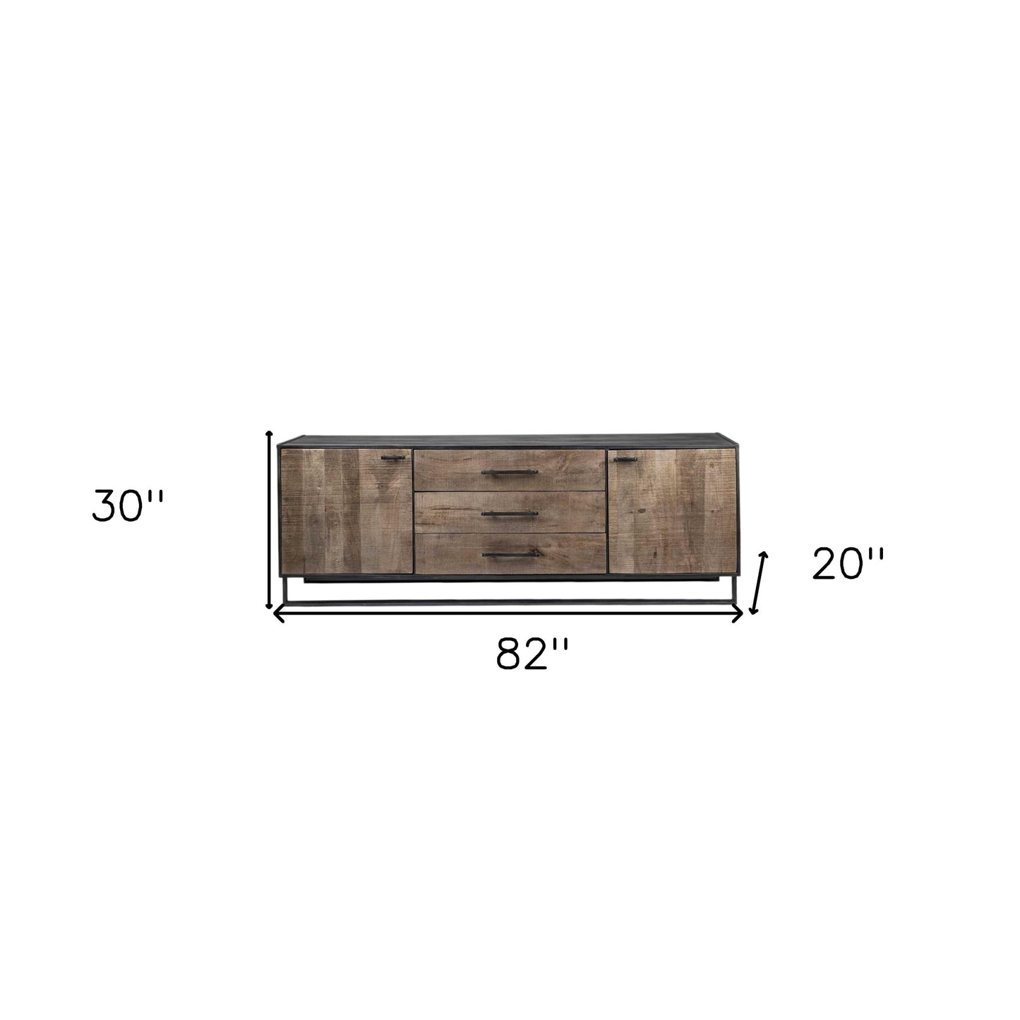 82" Brown and Black Solid Wood Three Drawer Sideboard with Two Doors-7