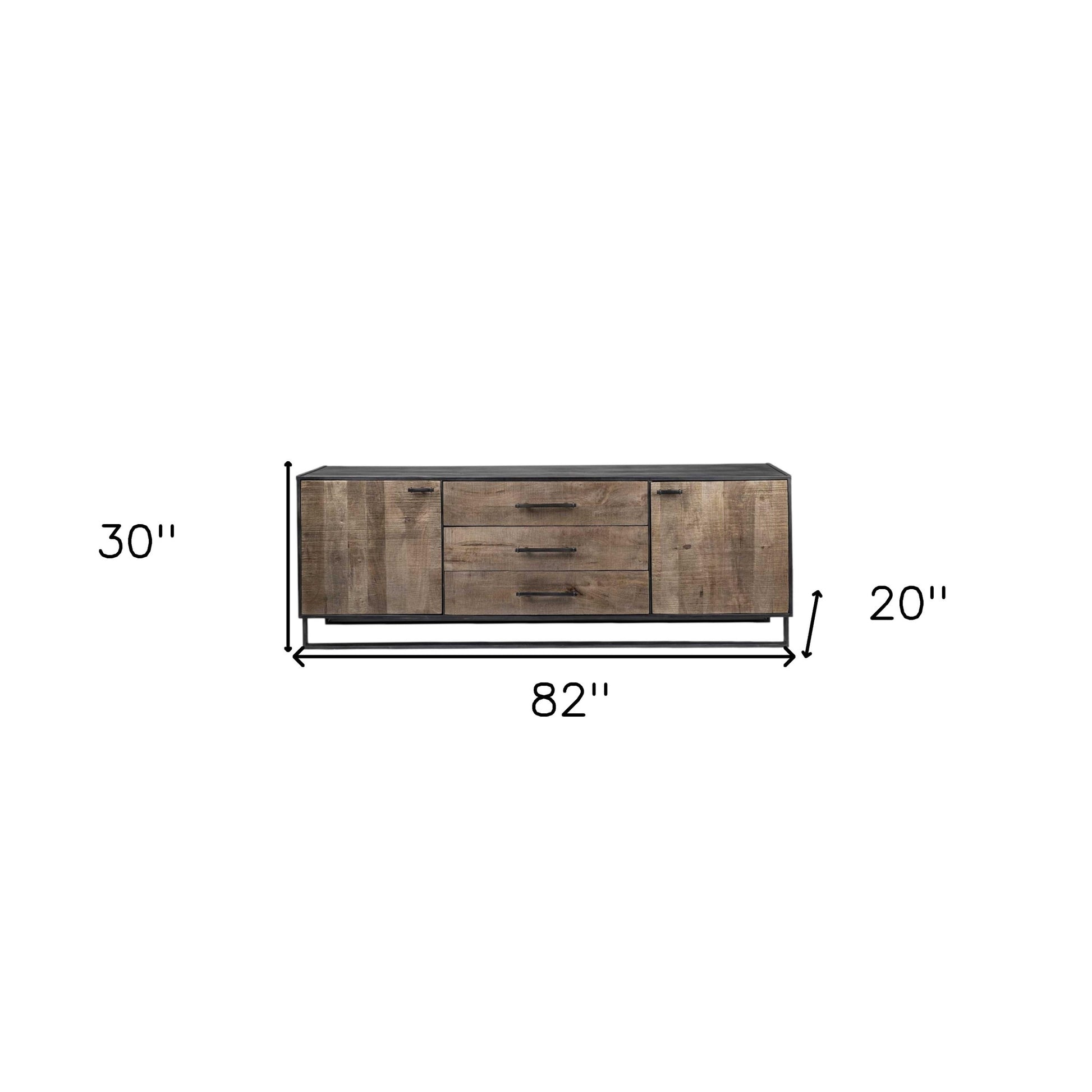 82" Brown and Black Solid Wood Three Drawer Sideboard with Two Doors-7