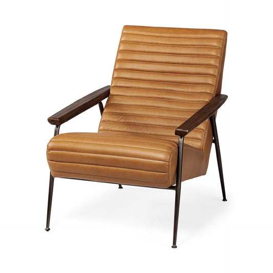 37" Tan and Black Faux Leather Tufted Lounge Chair-1