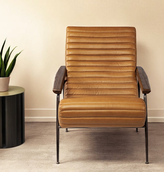 37" Tan and Black Faux Leather Tufted Lounge Chair-0