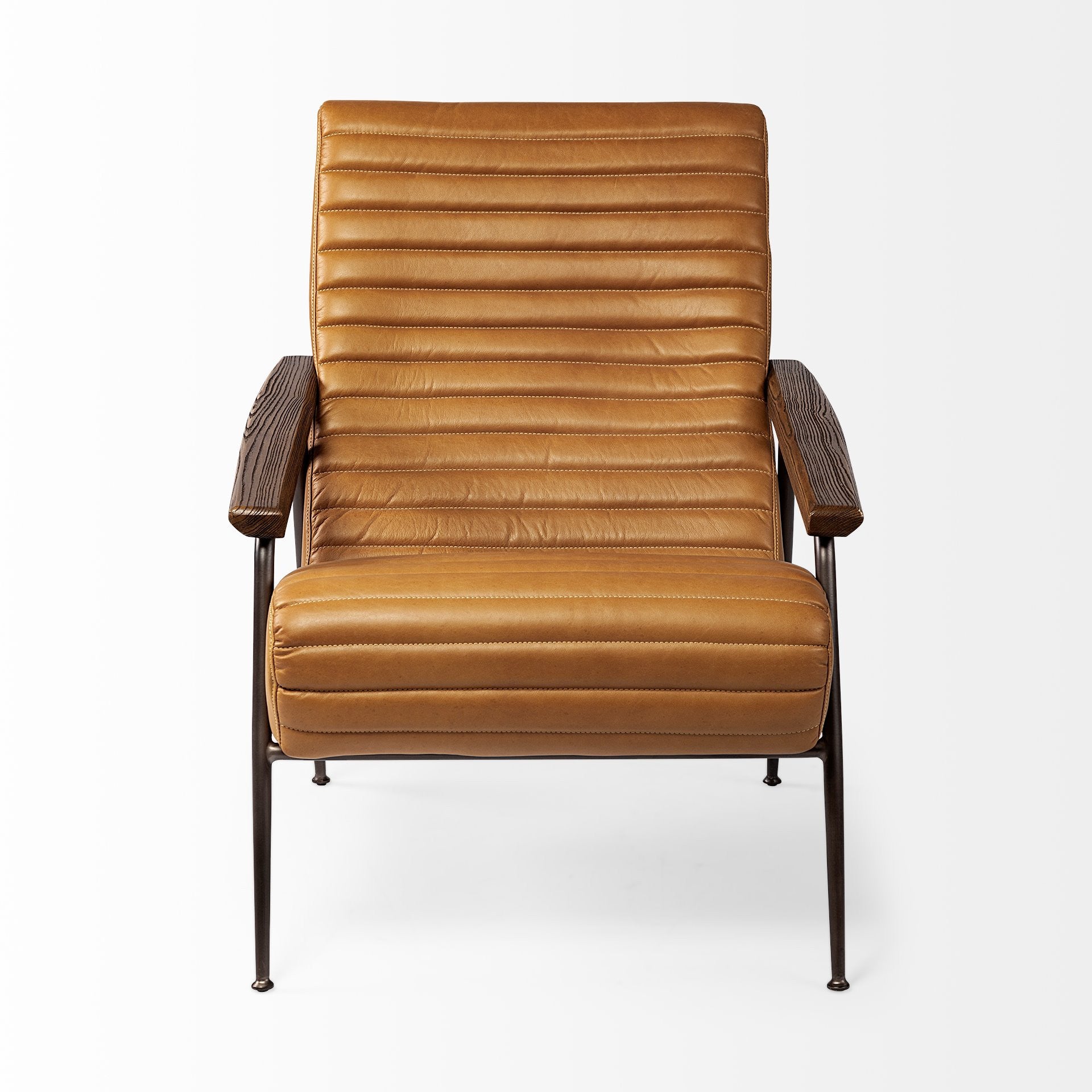 37" Tan and Black Faux Leather Tufted Lounge Chair-2