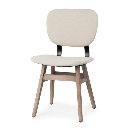 Set Of Two Cream And Brown Upholstered Fabric Open Back Side Chairs-1