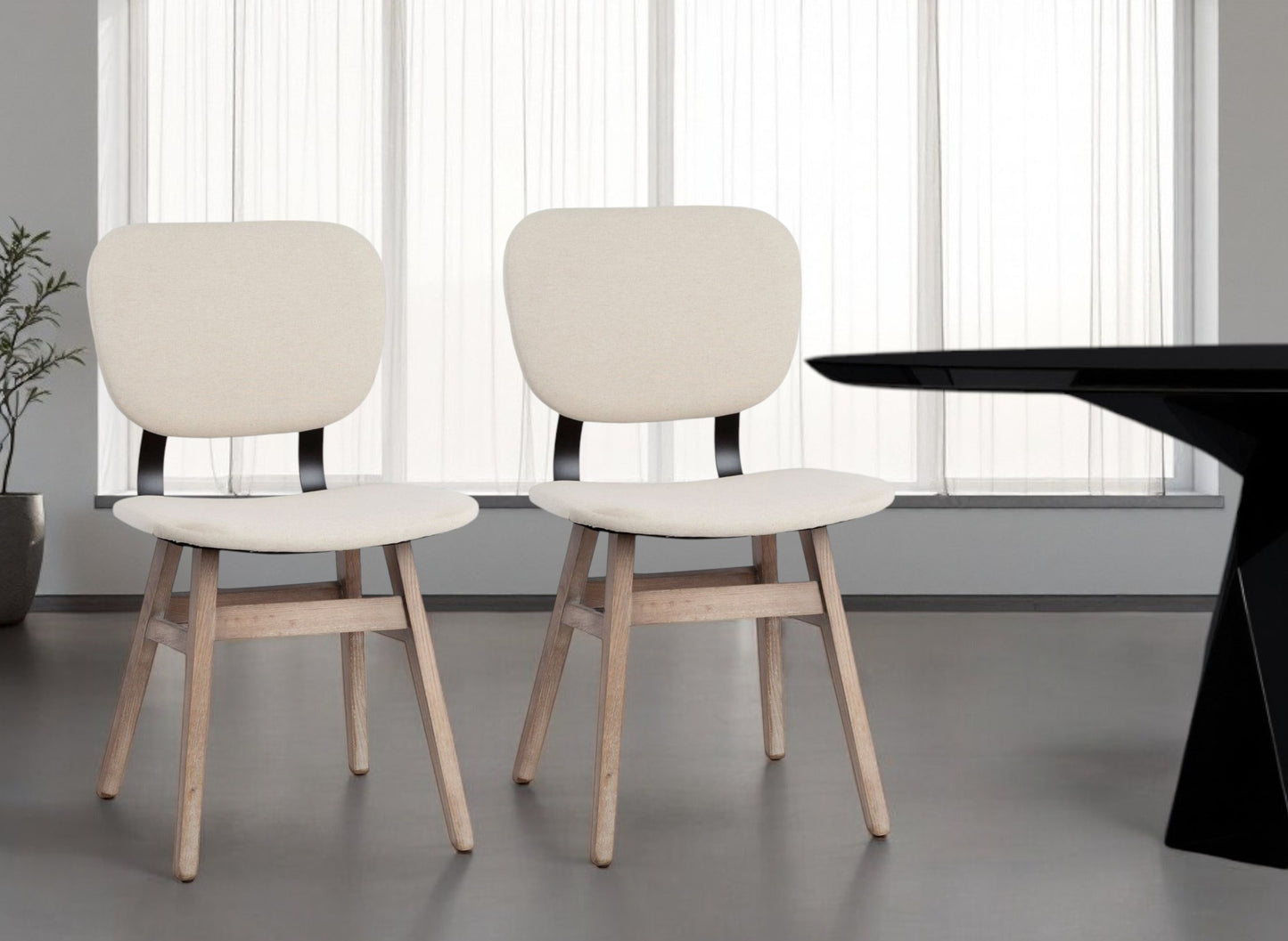 Set Of Two Cream And Brown Upholstered Fabric Open Back Side Chairs-0