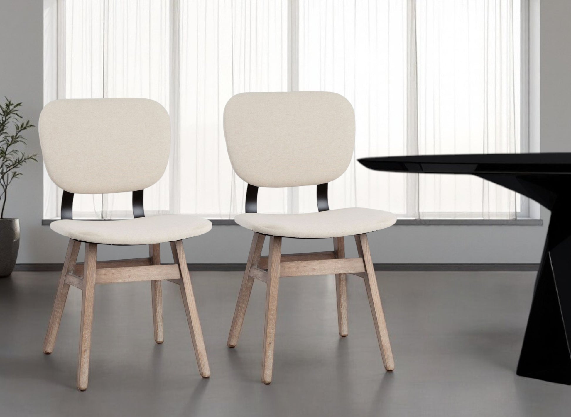Set Of Two Cream And Brown Upholstered Fabric Open Back Side Chairs-0