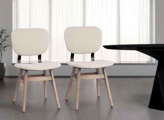 Set Of Two Cream And Brown Upholstered Fabric Open Back Side Chairs-0