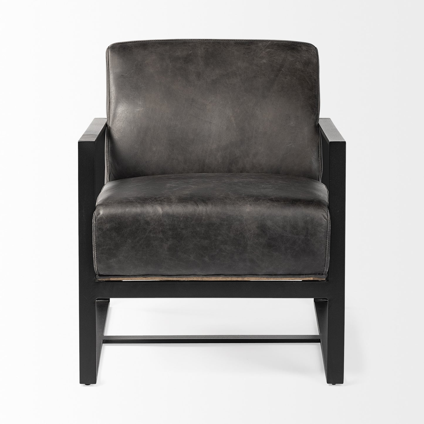 32" Black Genuine Leather Distressed Arm Chair-2