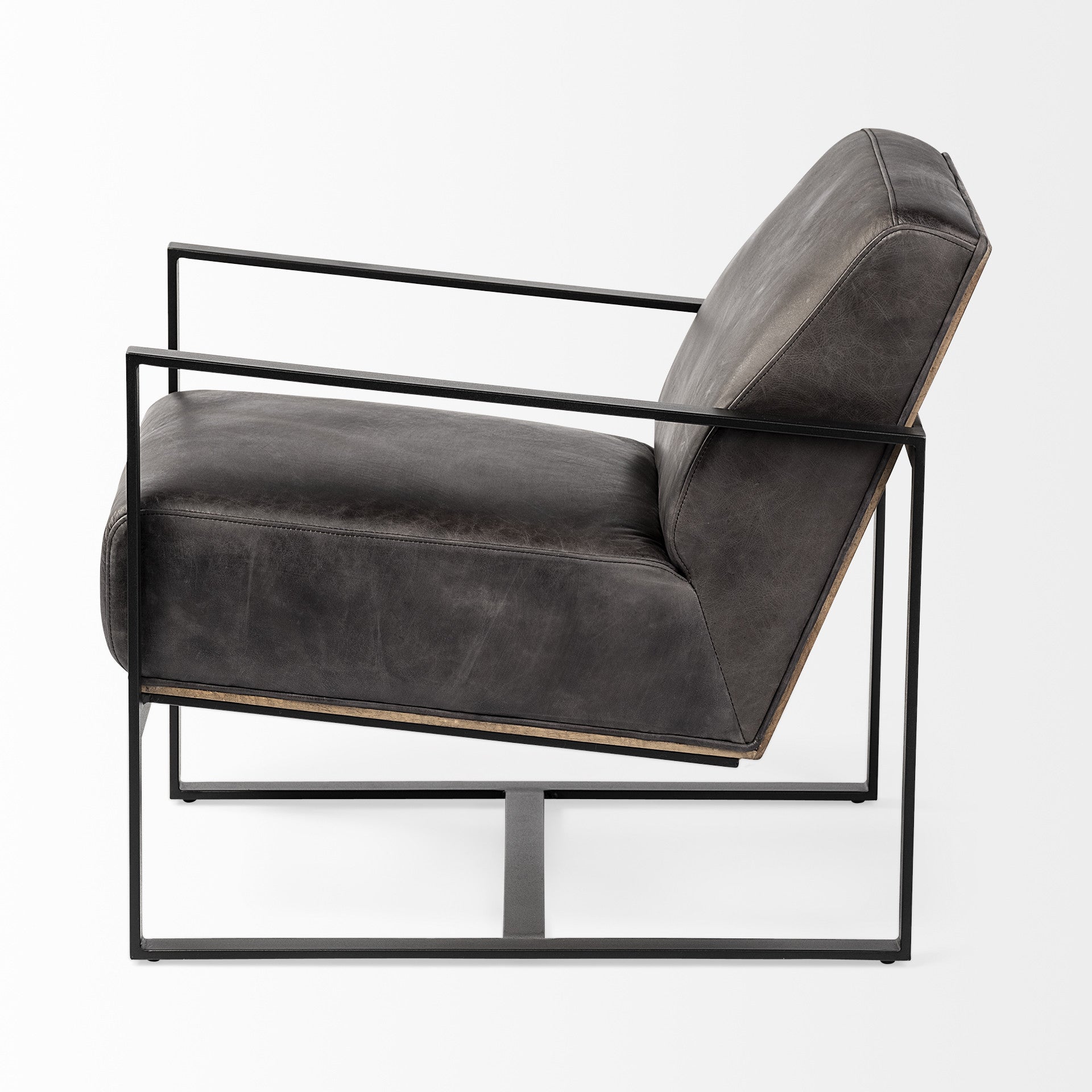 32" Black Genuine Leather Distressed Arm Chair-3