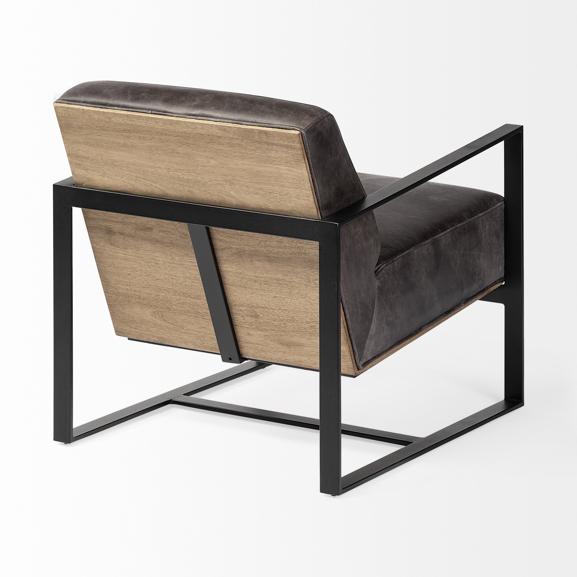 32" Black Genuine Leather Distressed Arm Chair-5