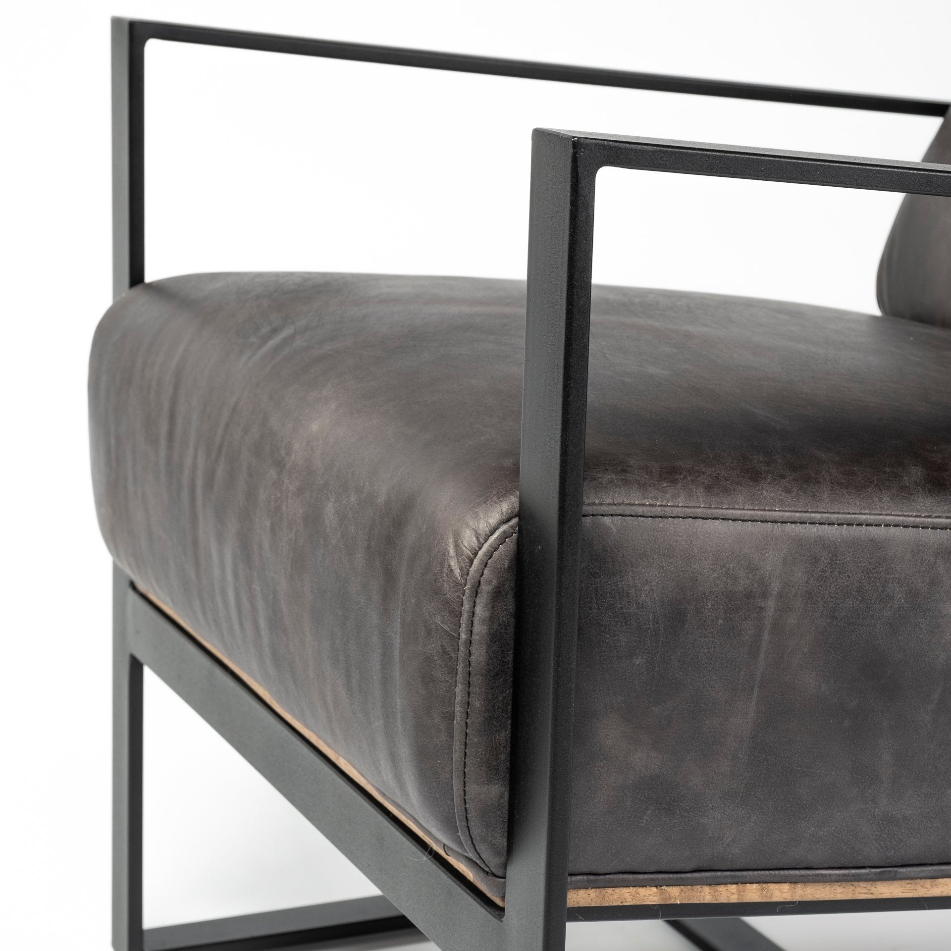 32" Black Genuine Leather Distressed Arm Chair-7