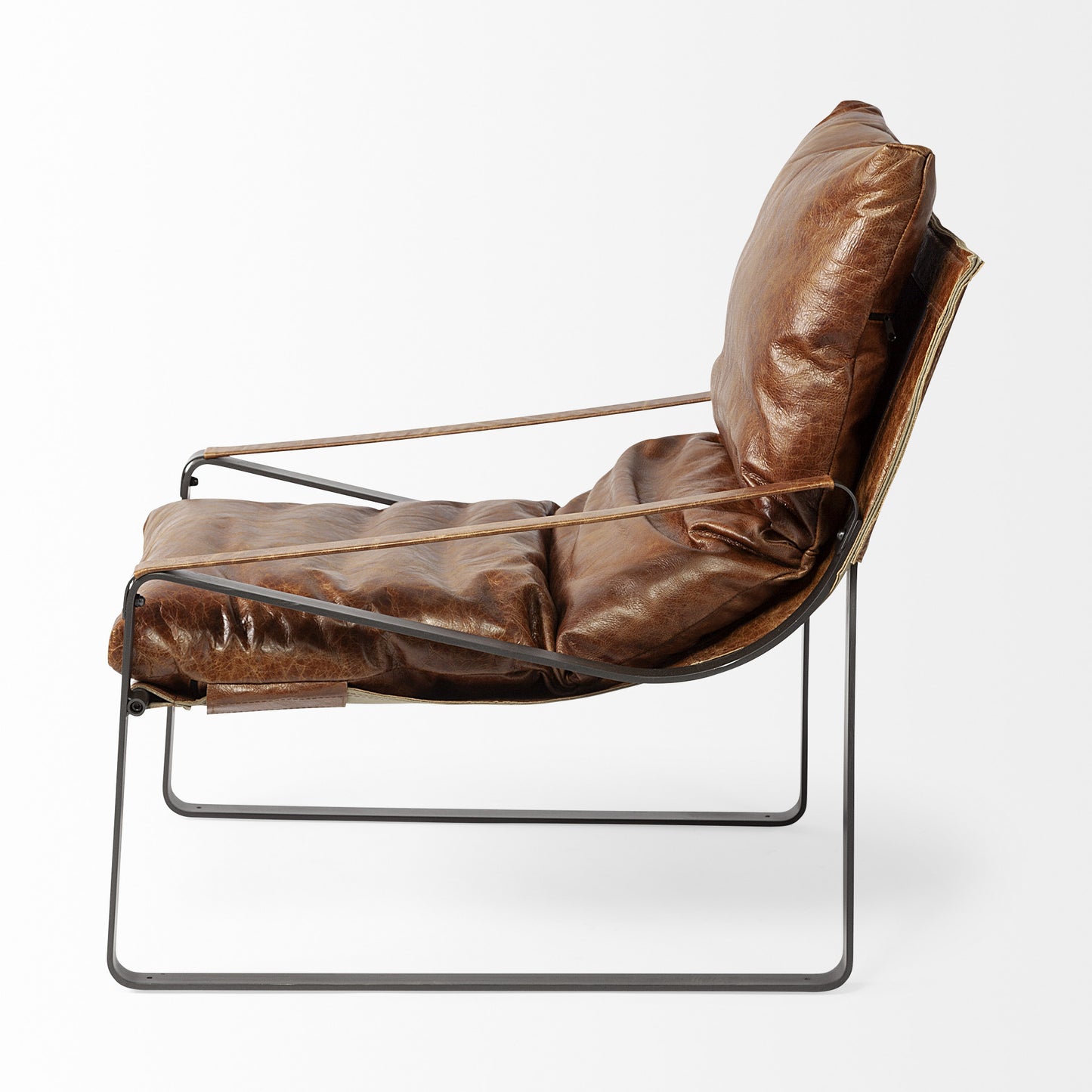 35" Brown and Black Leather Distressed Lounge Chair-3