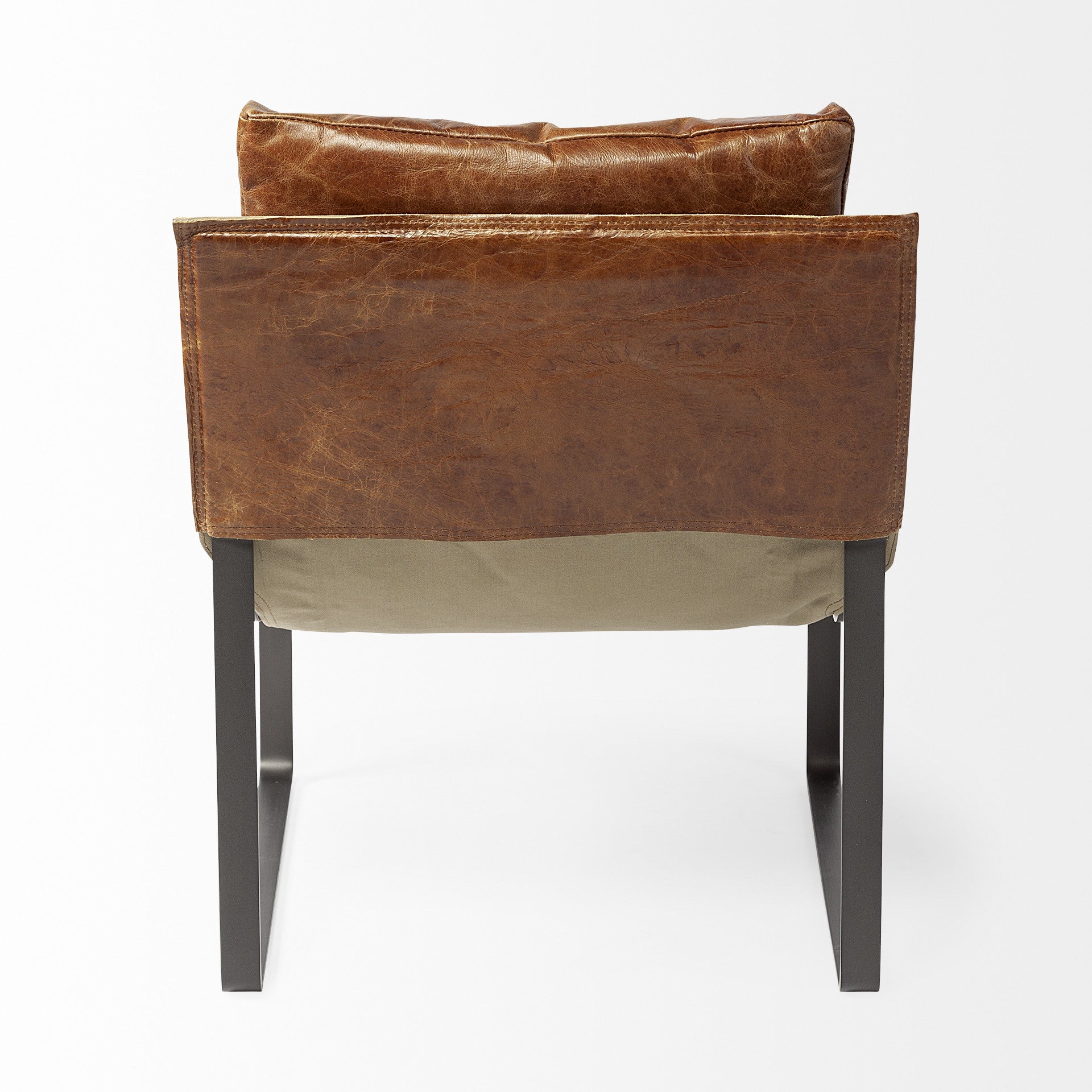 35" Brown and Black Leather Distressed Lounge Chair-4