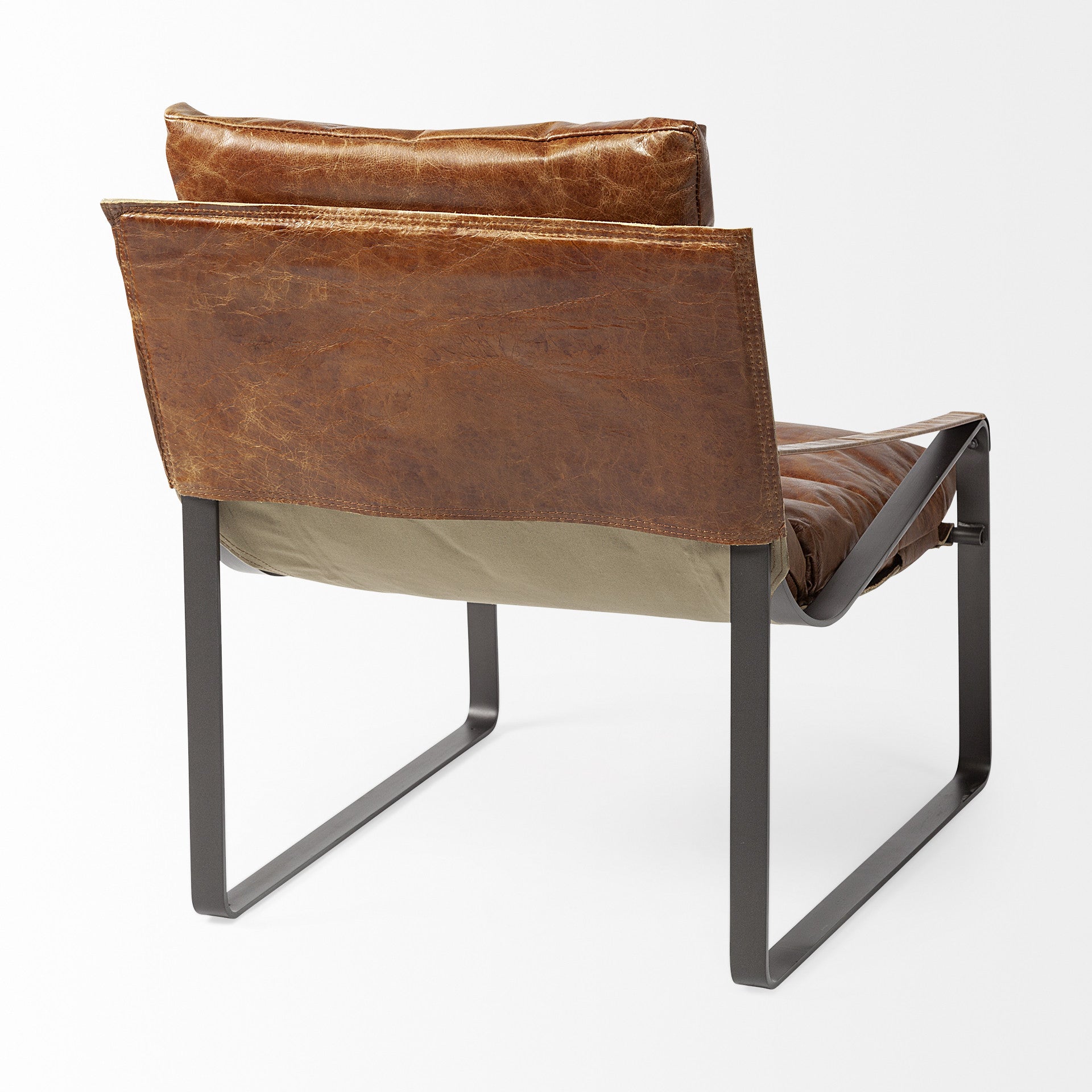35" Brown and Black Leather Distressed Lounge Chair-5