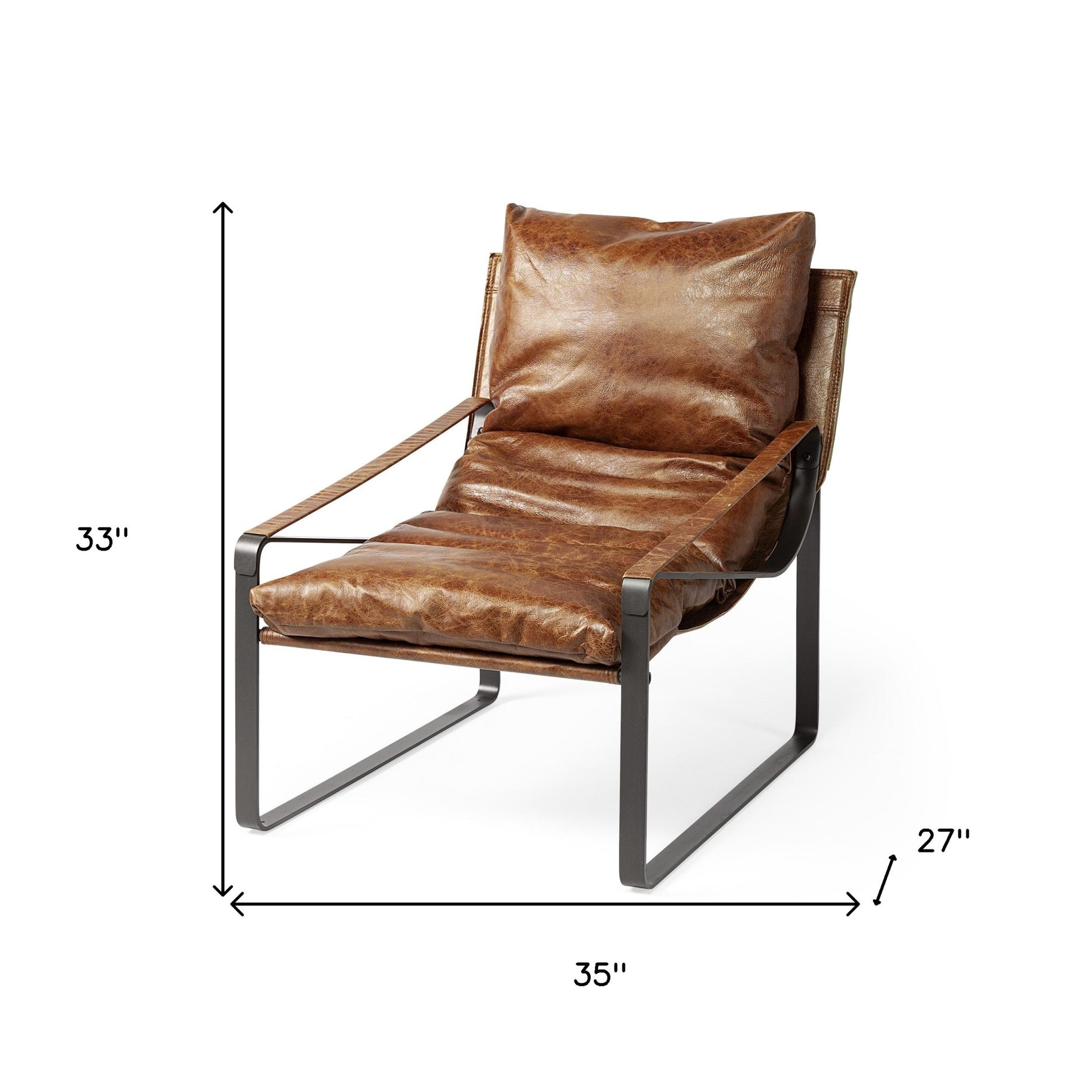 35" Brown and Black Leather Distressed Lounge Chair-6