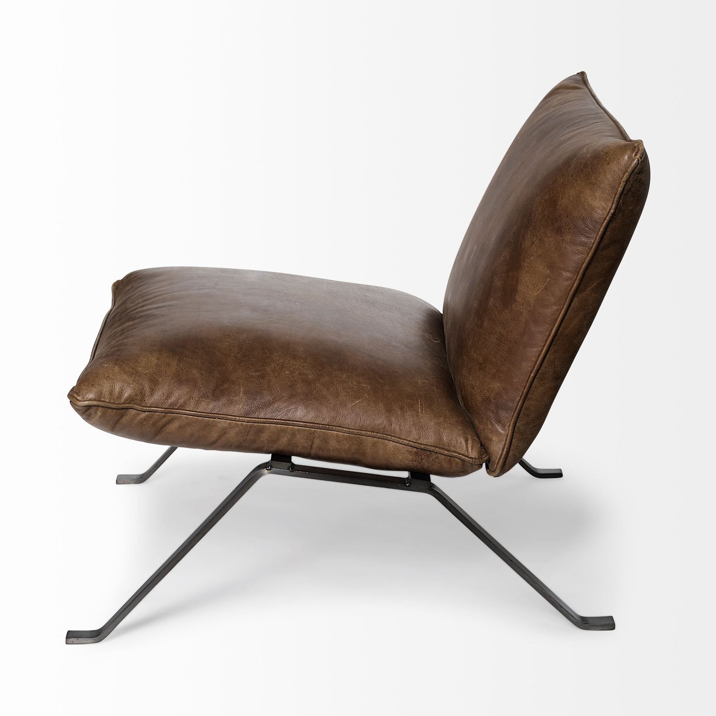 34" Brown and Black Top Grain Leather Distressed Slipper Chair-3