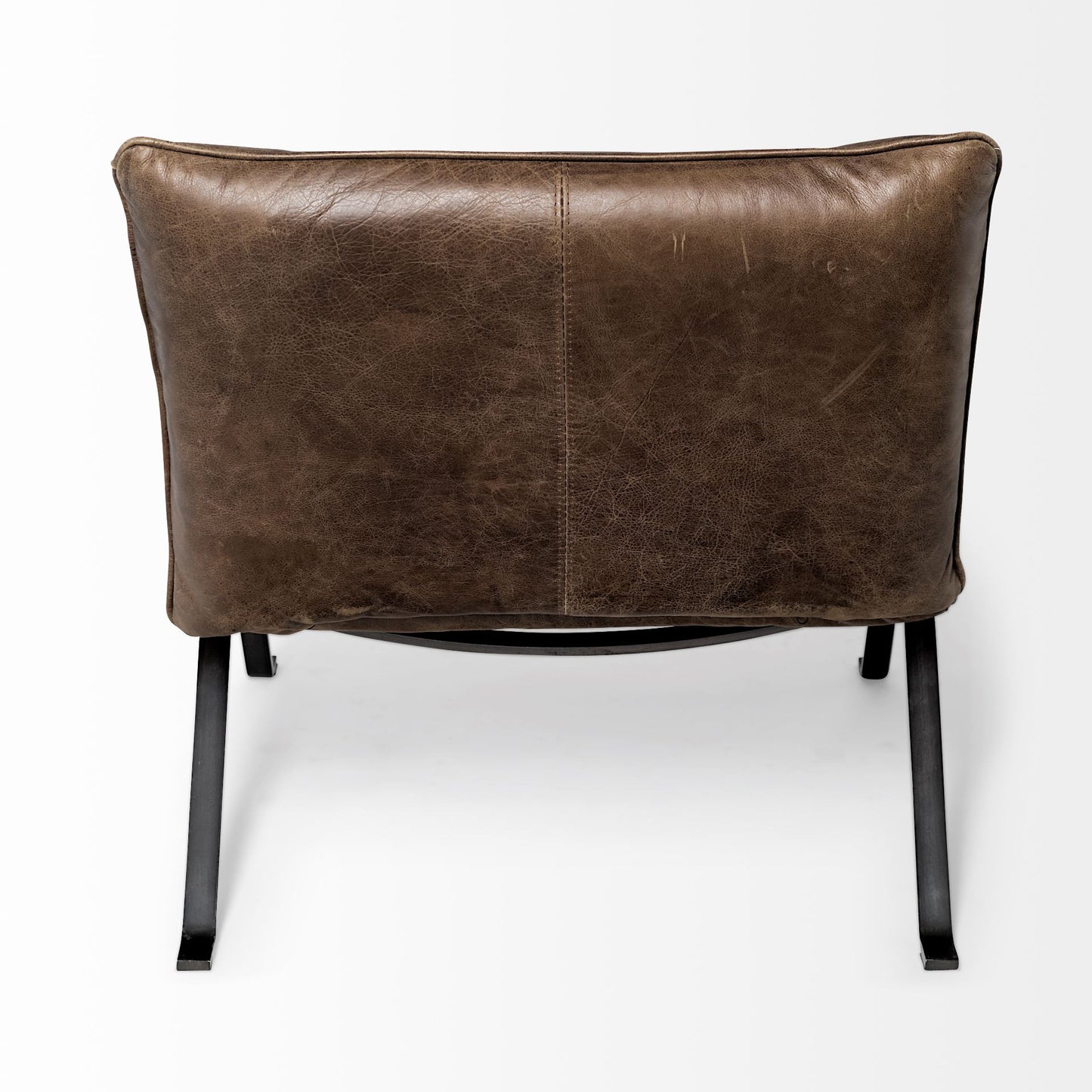34" Brown and Black Top Grain Leather Distressed Slipper Chair-4