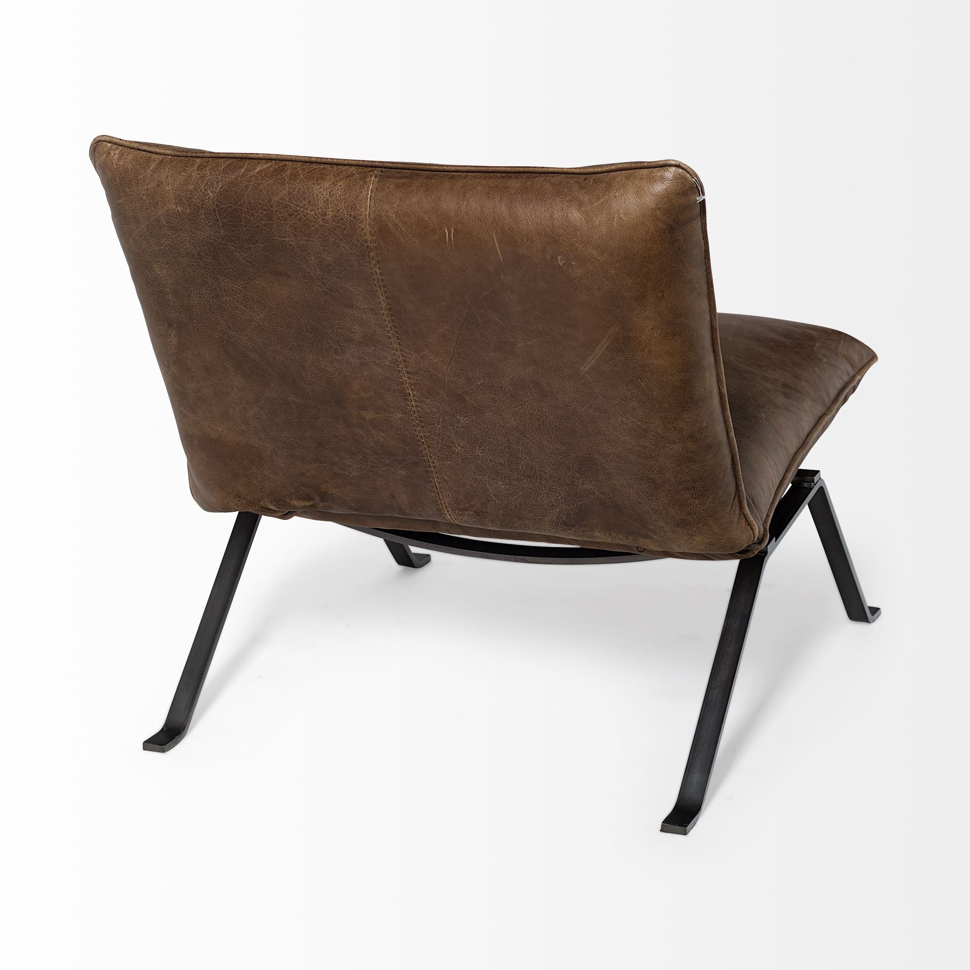 34" Brown and Black Top Grain Leather Distressed Slipper Chair-5