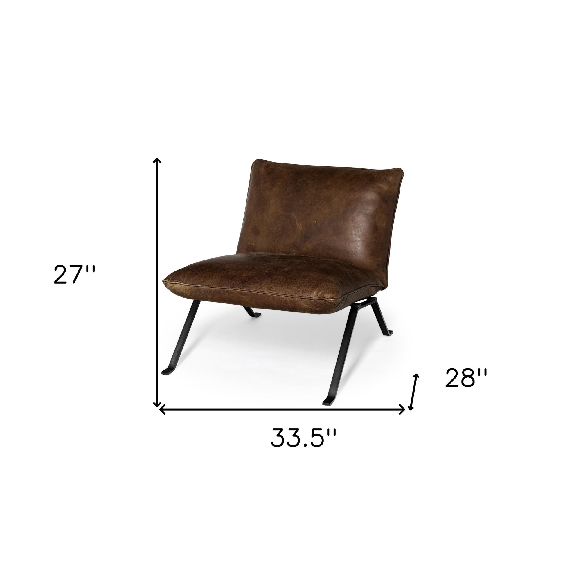 34" Brown and Black Top Grain Leather Distressed Slipper Chair-7