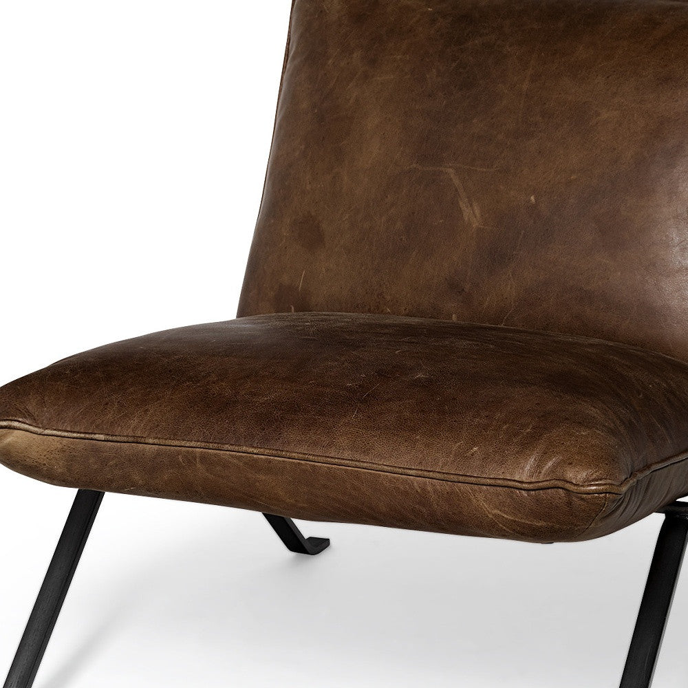 34" Brown and Black Top Grain Leather Distressed Slipper Chair-6