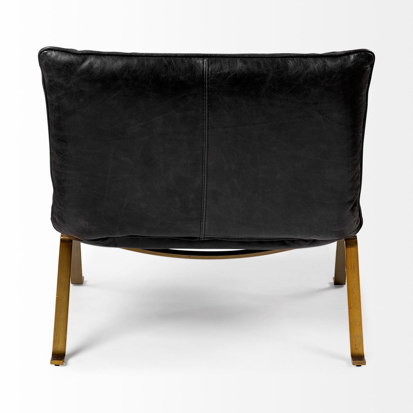 34" Black and Brass Top Grain Leather Distressed Slipper Chair-4