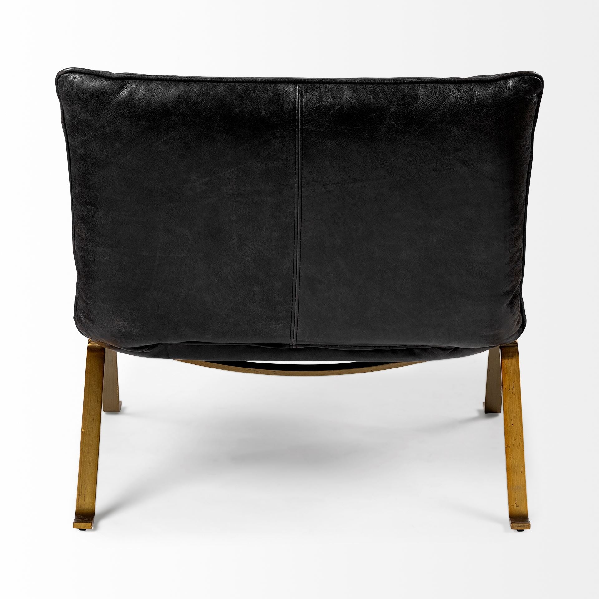 34" Black and Brass Top Grain Leather Distressed Slipper Chair-4