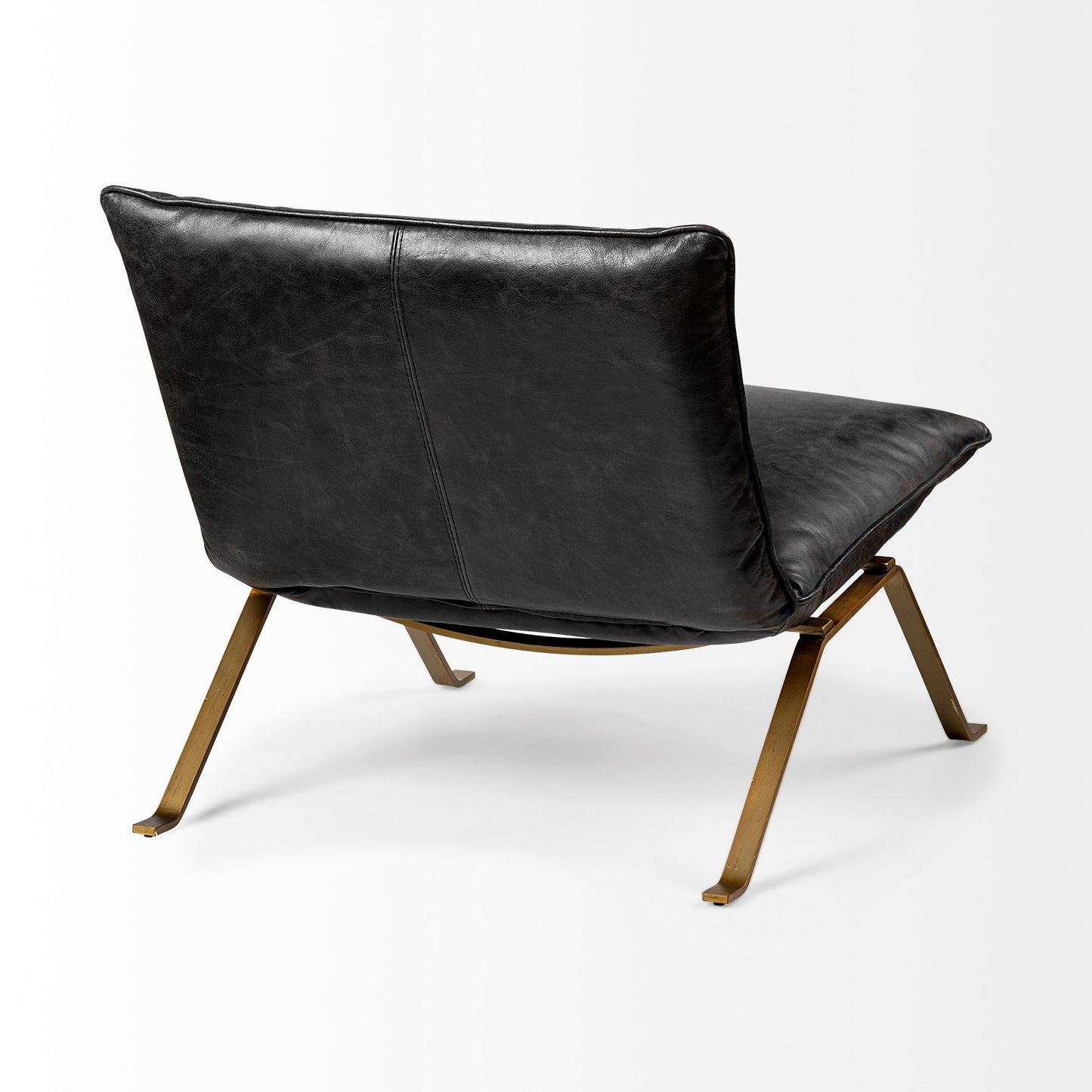 34" Black and Brass Top Grain Leather Distressed Slipper Chair-5