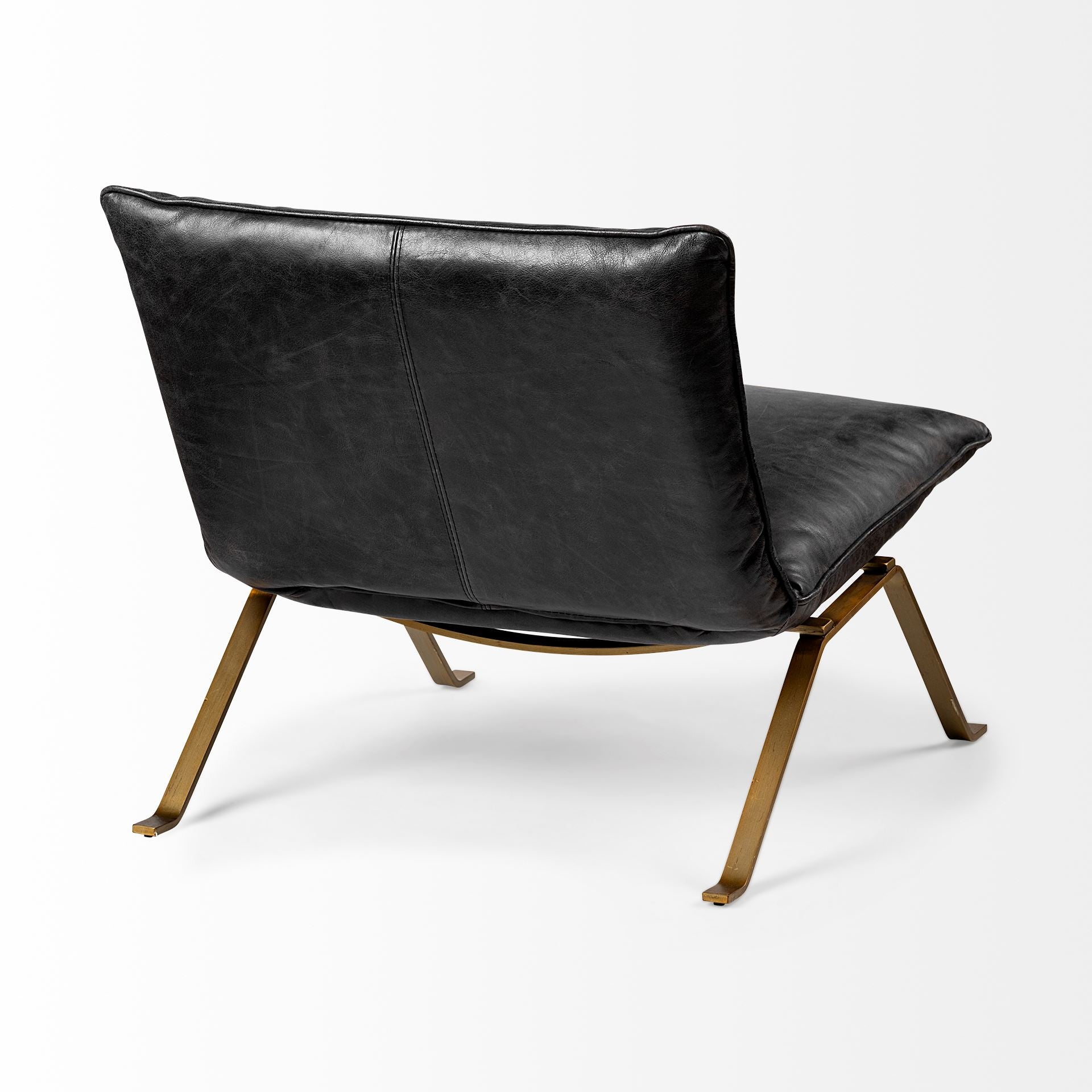 34" Black and Brass Top Grain Leather Distressed Slipper Chair-5
