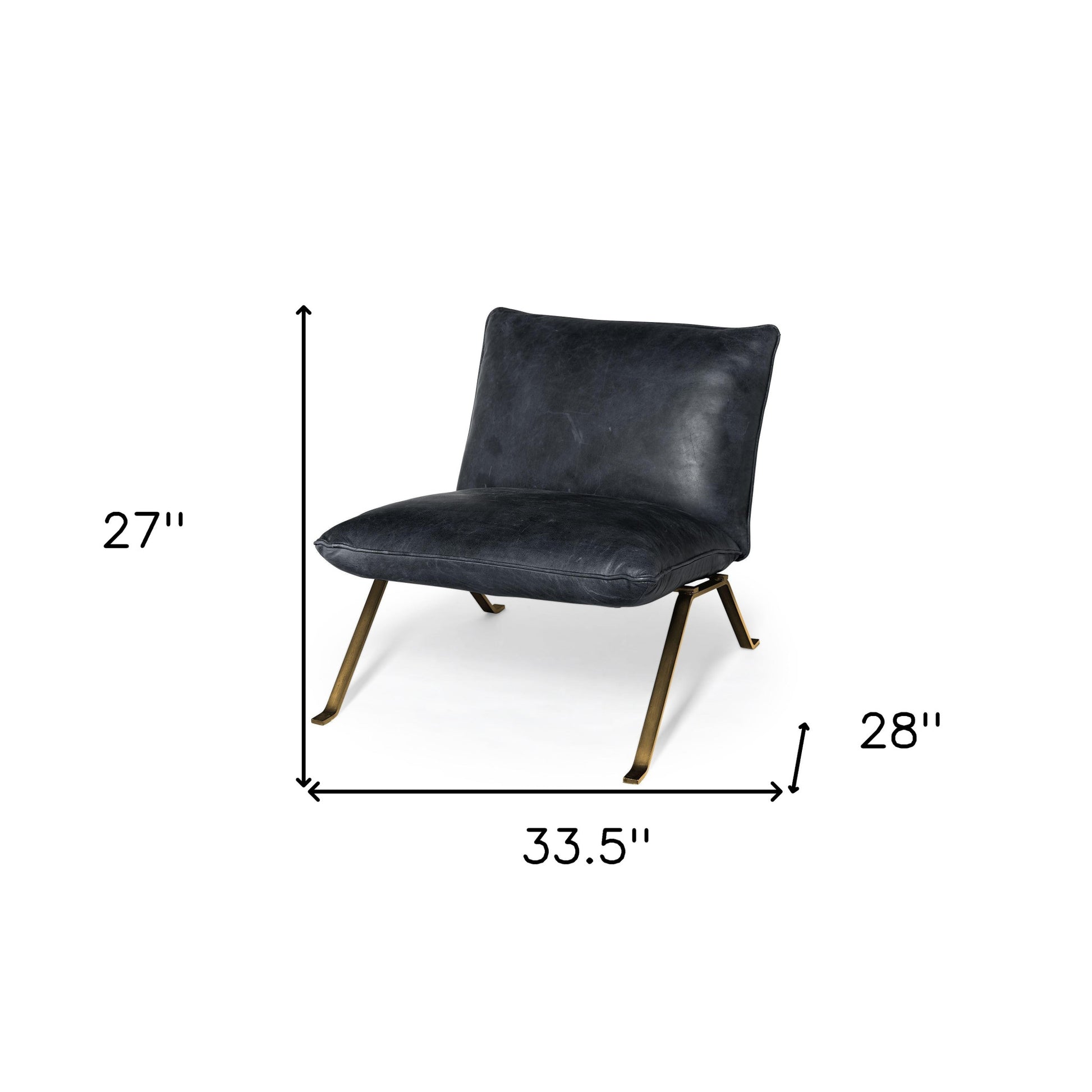 34" Black and Brass Top Grain Leather Distressed Slipper Chair-7
